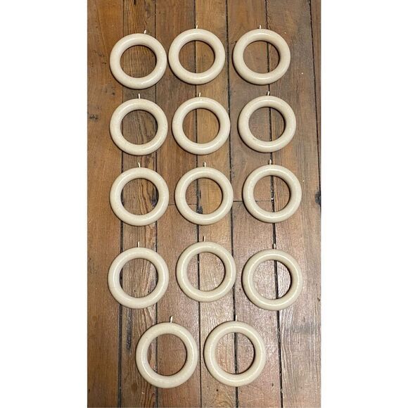 Wooden Curtain Ring With Eyelet set of 14 Vintage Heavy Weight - Picture 1 of 3